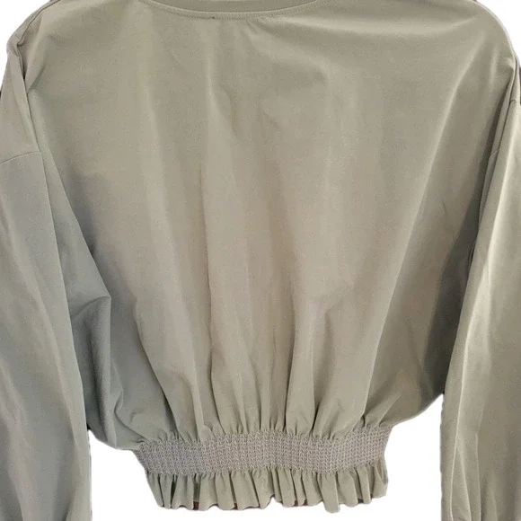 Zara Long Sleeve Crop Shirt‎ M Olive Green Trendy Casual Boho Romantic - Picture 7 of 7